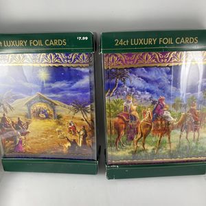 4 Boxes Luxury Foil Christmas Cards 3 Wise Men and Nativity 2 Designs 96 cards